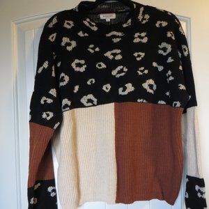 Andree Color Block Sweater Animal Print Size Large